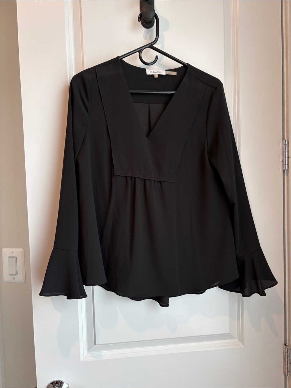 Calvin Klein Black V-Neck Flared Sleeve Blouse